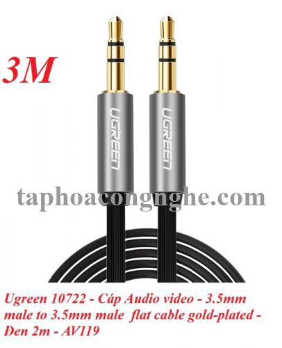 Ugreen 10730 3M màu Đen Cáp âm thanh 2 đầu 3.5mm dương dây dẹt AV119 30010730